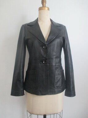 Black Leather Blazer Style Jacket Small Petite Sally & John New York